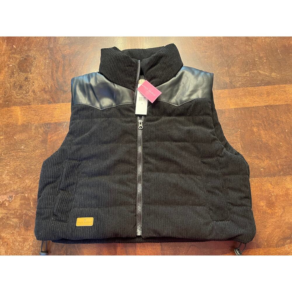 Simply Southern Black Corduroy Puffer Vest Sz S NWT